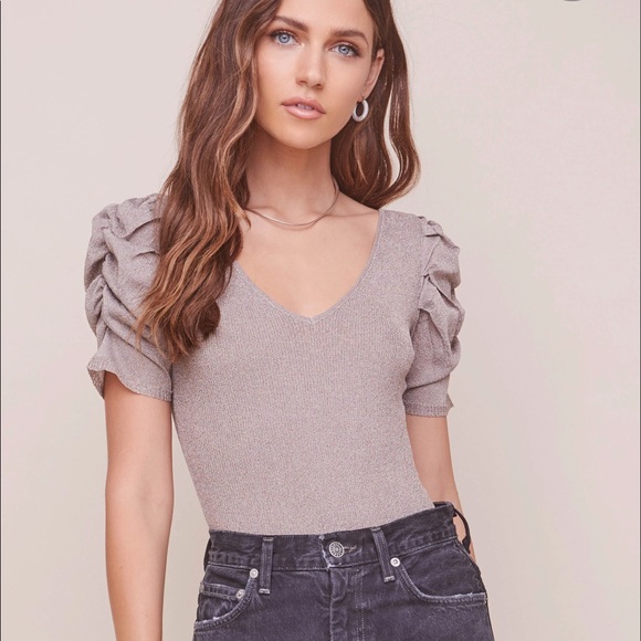 Astr Tops - ASTR Deidra Puff Sleeve Bodysuit in Champagne